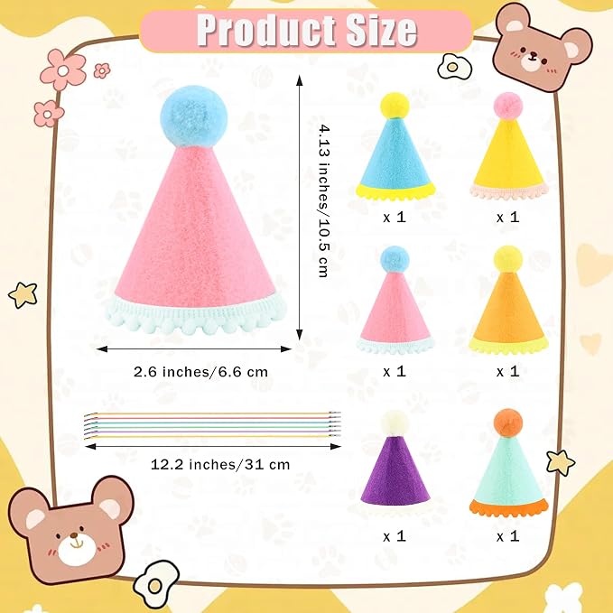 CANREVEL Mini Party Hats for Stuffed Animals Headwear, Birthday Hats - Image 2