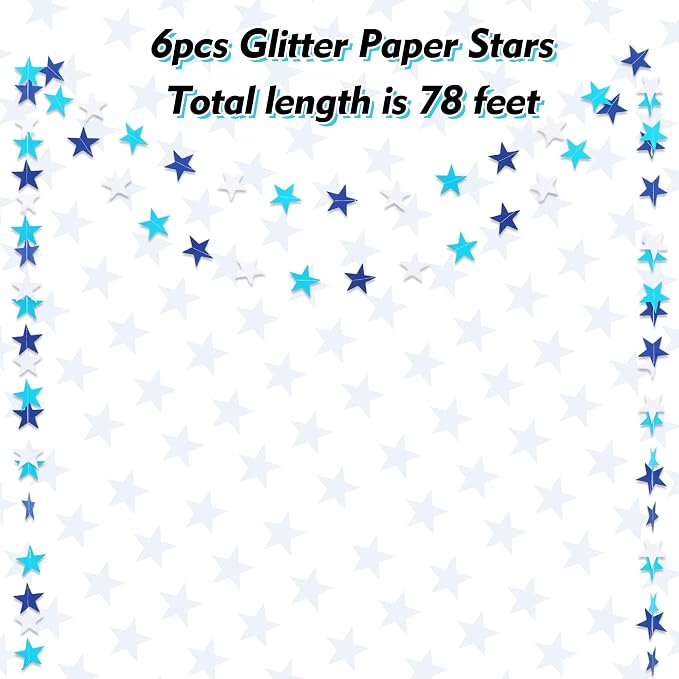 BEISHIDA 6Pcs Navy Blue and White Star Garland Decor Twinkle Paper Star - Image 2
