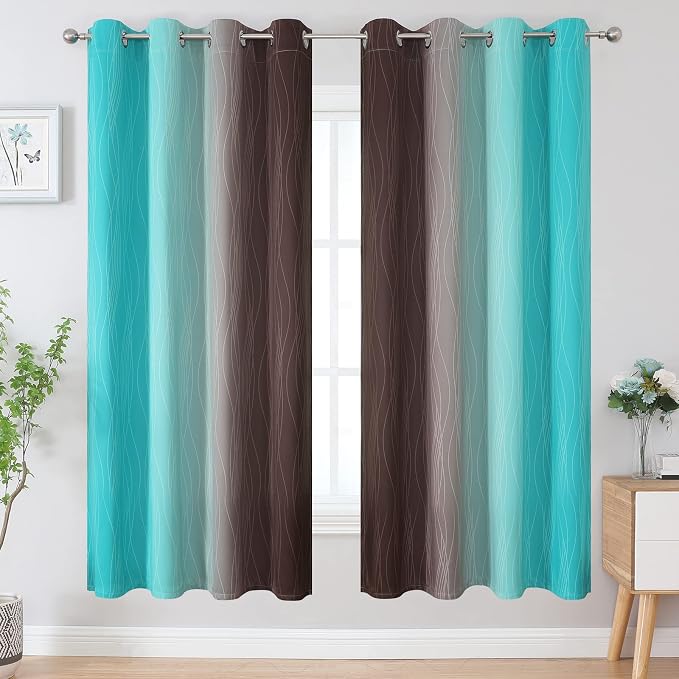 Teal and Brown Ombre Blackout Curtains 72 Inches Length - Image 2