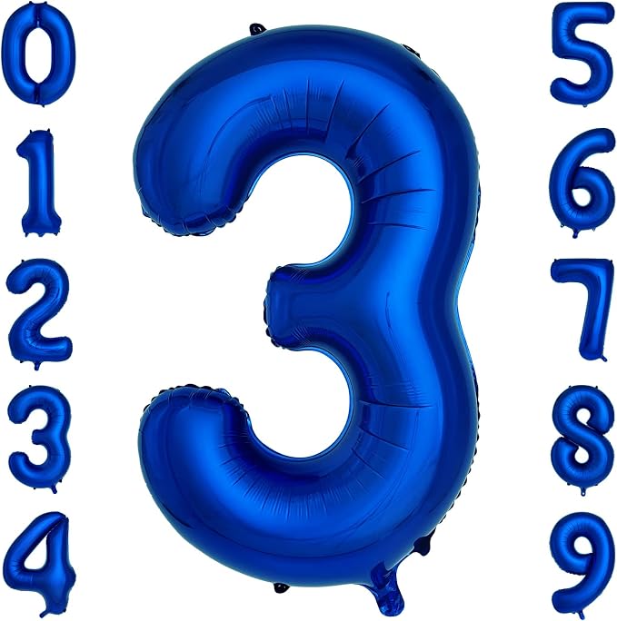 Navy Blue Number 3 Balloons 40 Inch Large Dark Blue Helium Foil Balloons by cocodino