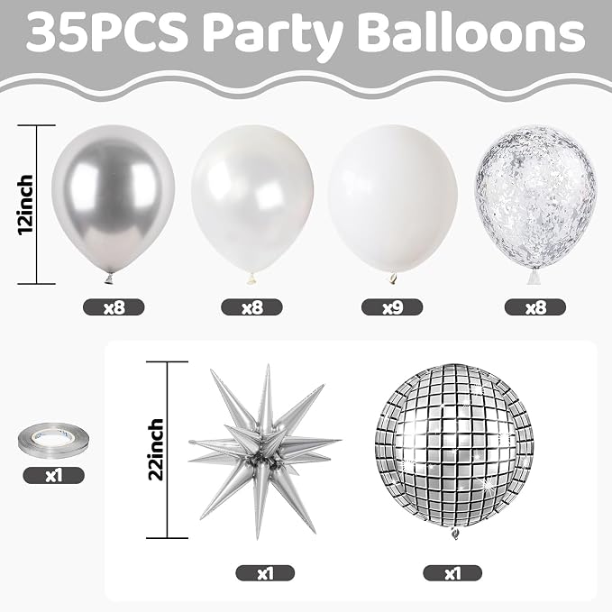 White And Silver Balloons, Pearl White Silver Balloons, Confetti Latex Balloon - Image 2