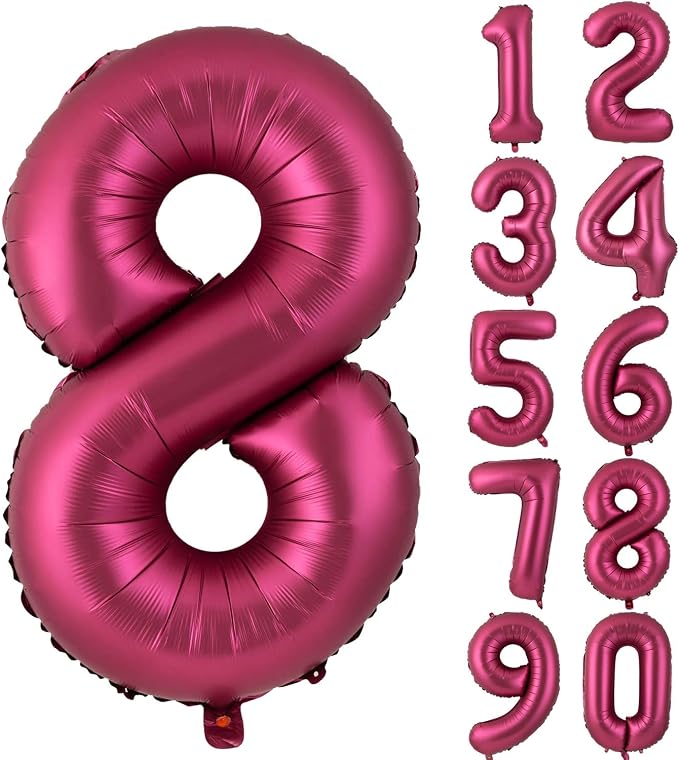 Number 8 Balloons 40 Inch Wine Red Burgundy Foil Number Balloon 8 | Wine Red by Yeodong