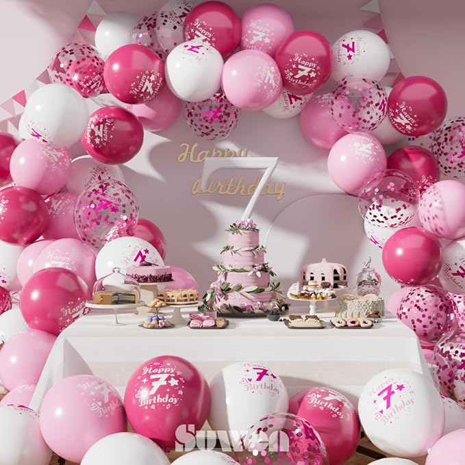 SUWEN Pink 7th Number Printed Balloons 38PCS 12 Inch | 1-9 Latex Balloons Happy - Image 2