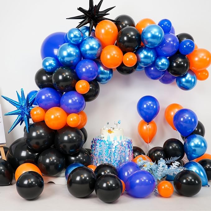 Black Orange Blue Balloon Arch Kit, Royal Blue Black Balloon Garland - Image 3