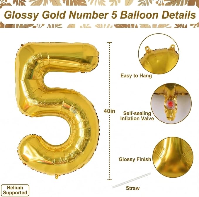 Gold Number 15 Balloon 40 Inch, Shiny Foil Decor - Image 4