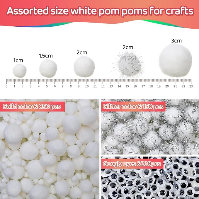 Iooleem White Assorted Size Pom Poms - Image 2