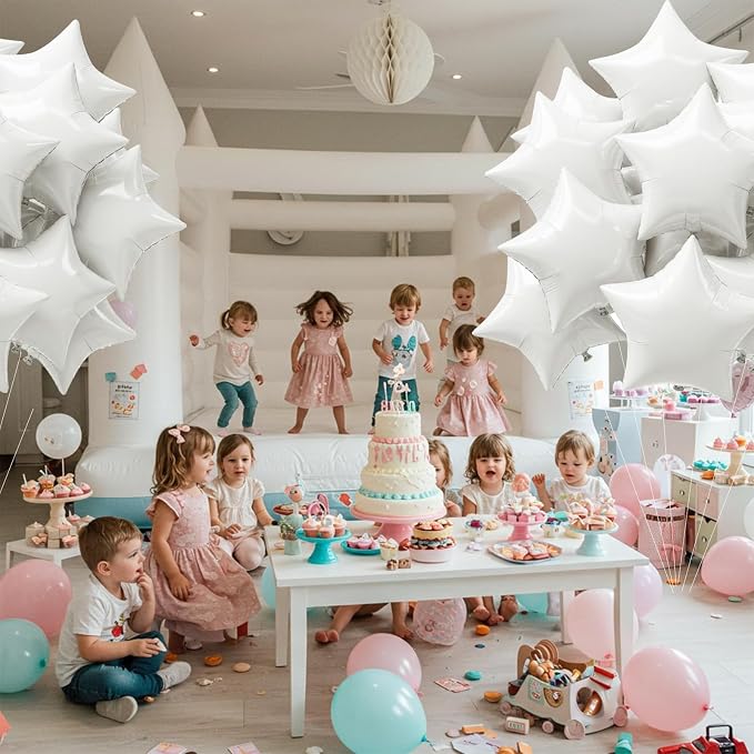 TONIFUL 15 Pcs Star Shaped Balloons 18 Inch Large White Foil Balloons | Big - Image 4