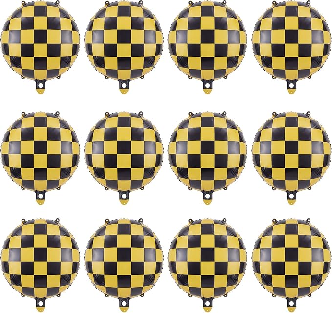 Gejoy 12 Pcs Checkered Foil Balloons Yellow White Plaid 18 Inch | Checkered by Unknown