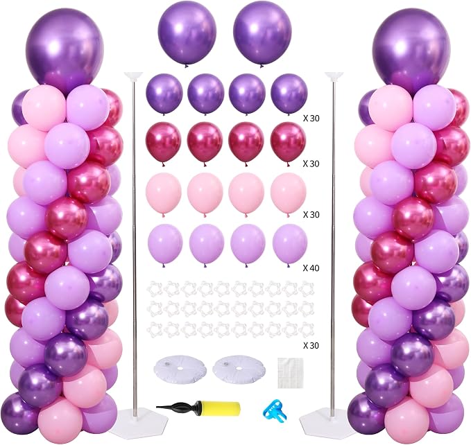 Pink and Purple Balloon Column Stand Kit Set of 2 by KIRINDECORATION
