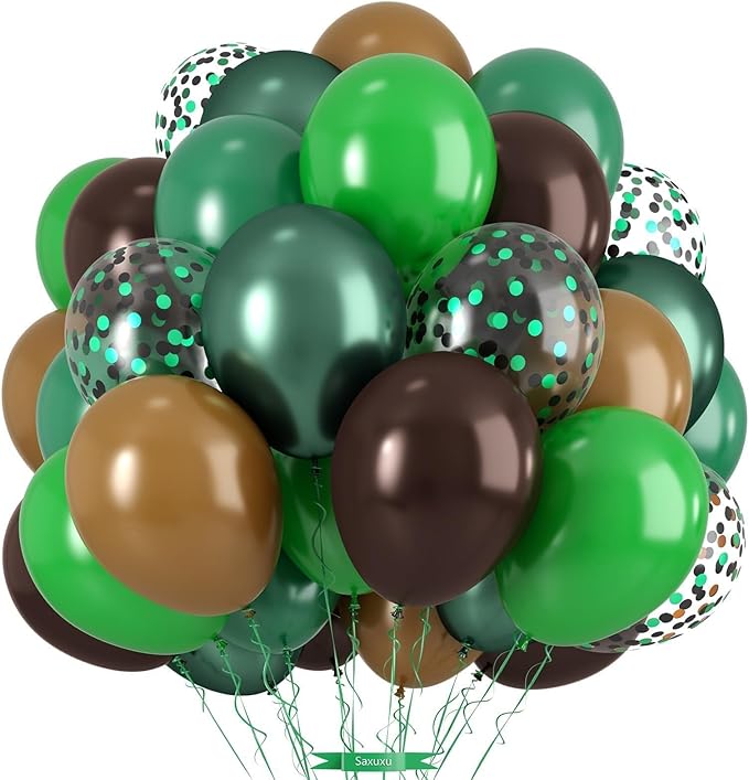 Brown and Green Balloons for Camping Jungle Birthday Party Decorations | Coffee by Saxuxu