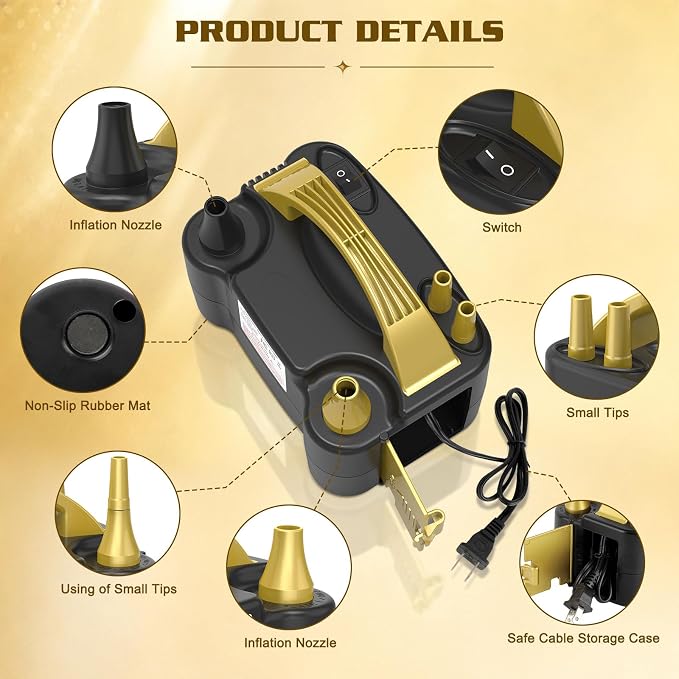 AXHJ Electric Balloon Pump, Portable Balloon Inflator, Dual Nozzle Air Pump - Image 2