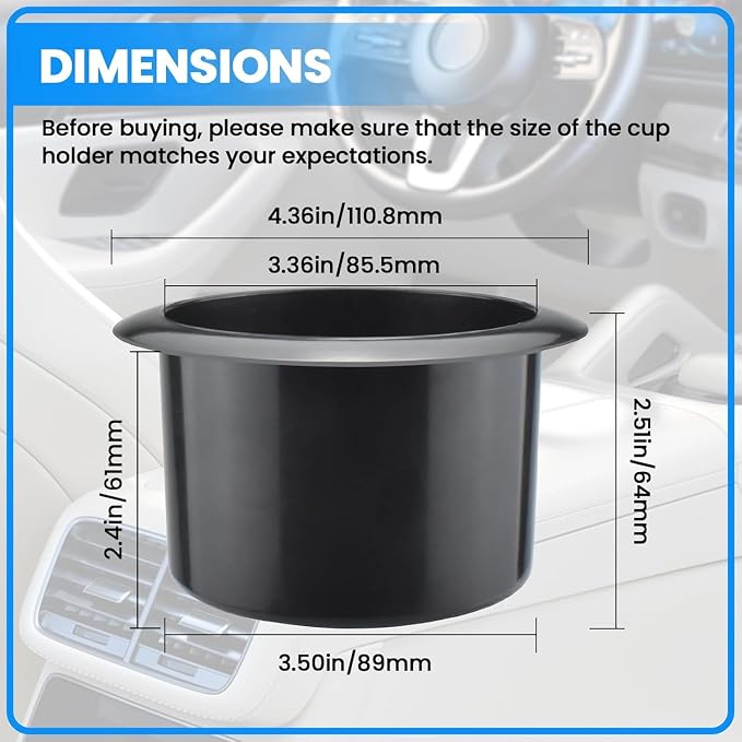 SDTC Tech Black Sofa Cup Holder, Universal Plastic Recessed Cup Holder - Image 2