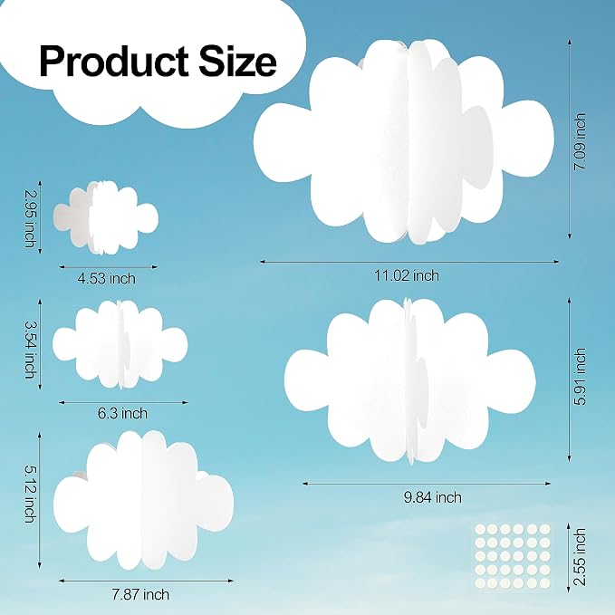 Ayfjovs 18 PCS 3D Cloud Decoration, Artificial Hanging Clouds - Image 2