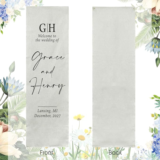 Personalized Fabric Wedding Welcome Sign, Cotton Linen Banner - Image 4