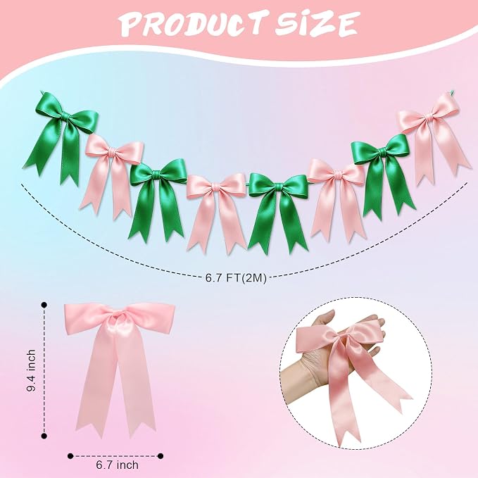 2 Strings of 16PCS Pink&Green Bow Garlands Banner Wicked Party Decoration - Image 2