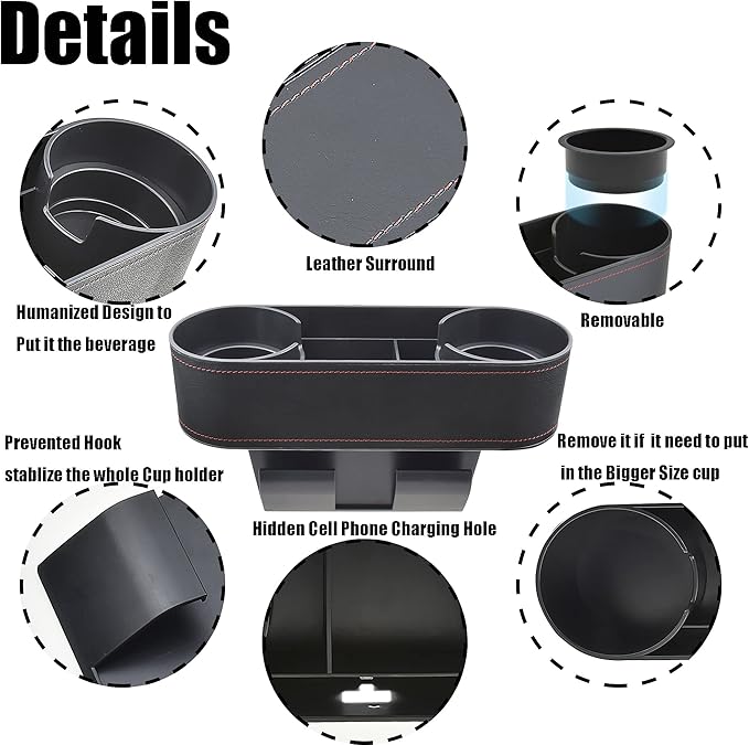 Console Side Pocket Cup Holder for Car, Slim Black | Car Seat Gap Filler - Image 3