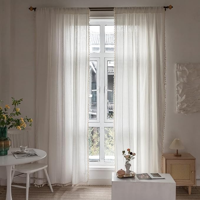 RoomTalks Extra Long White Boho Farmhouse Curtains - Image 2