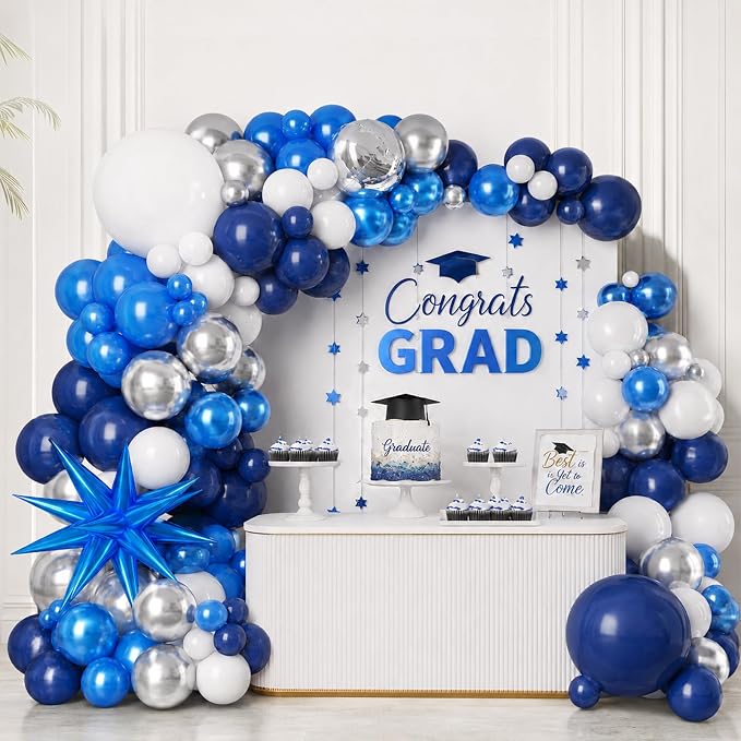 Graduation Balloon Arch Kit 2026 Blue and White Balloon Garland Royal Blue - Image 4