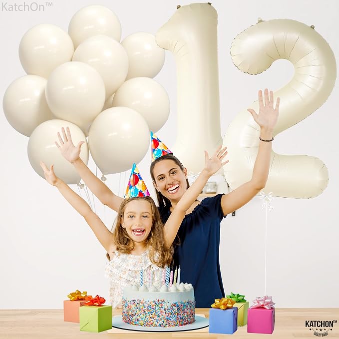 KatchOn Cream White Number 12 Balloon 40 Inch, 12th Birthday Balloon Decor | - Image 6