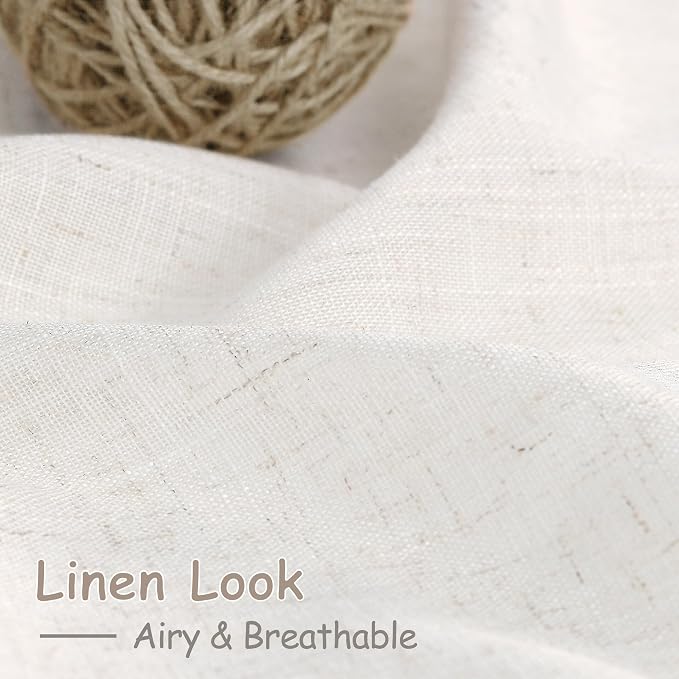 Ivory White Linen Curtains for Living Room 105 Inches Long Light Filtering Semi - Image 4
