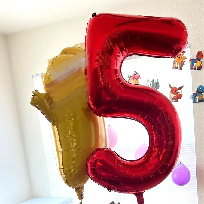 40 Inch Red Number Balloons, Giant Foil Number 5 Balloons - Image 6