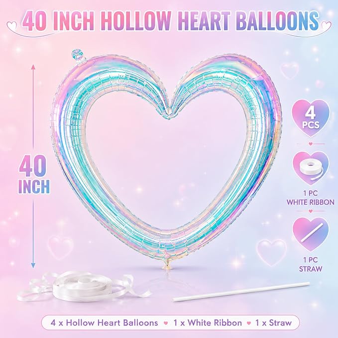 Iridescent Heart Balloons, Baby Shower, Engagement and Bridal Shower Decorations - Image 2