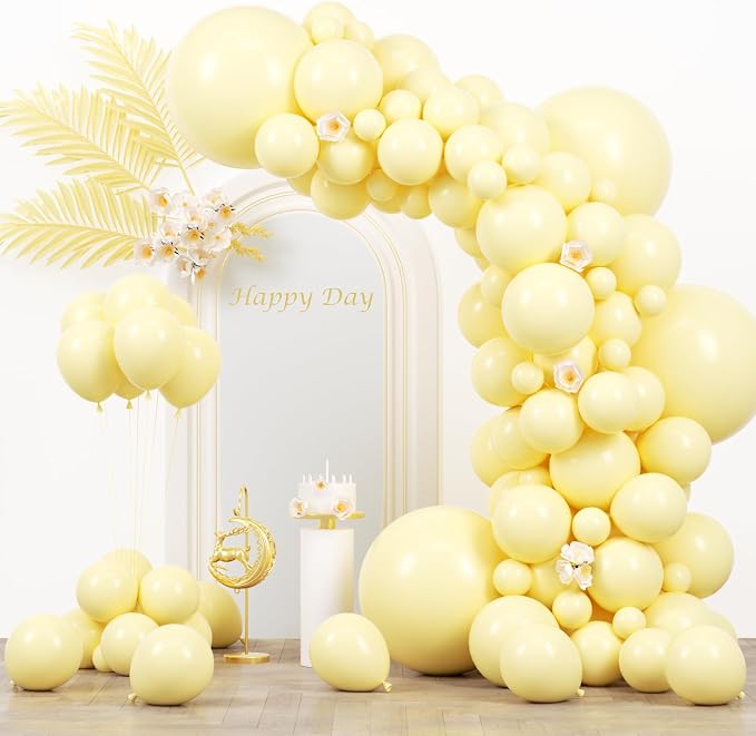 Voircoloria 130pcs Pastel Yellow Balloons Arch Kits 18 12 10 5 Inch | by Voircoloria