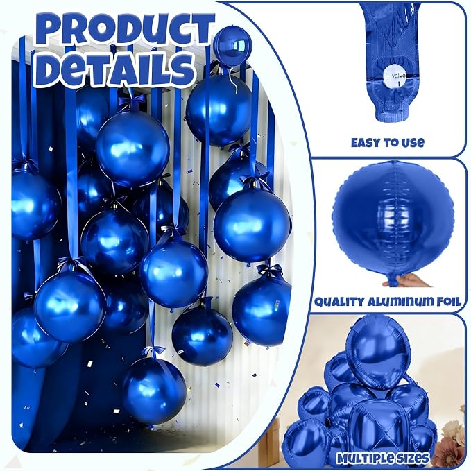 Biapian 12 Pcs Navy Blue Round Foil Balloons, Deep Navy Blue Balloons - Image 4