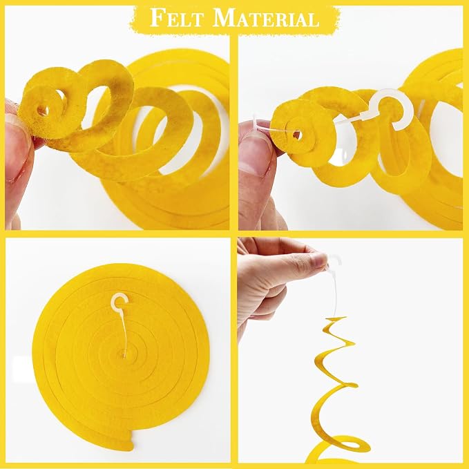 36Pcs Yellow Hanging Swirl Decorations Ombre Yellow Felt Swirl Streamer Spiral - Image 4