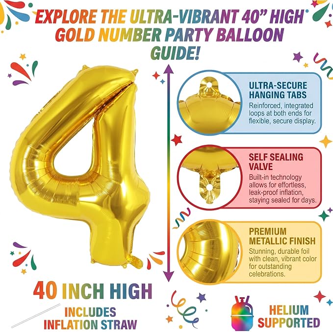 40 Inch Gold Number 14 Foil Balloon - Image 2