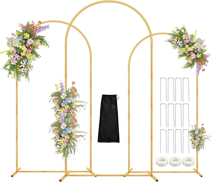 Antizz 7.2FT, 6FT Arch Backdrop Stand Set of 3 | Gold Metal Wedding Balloon by Antizz