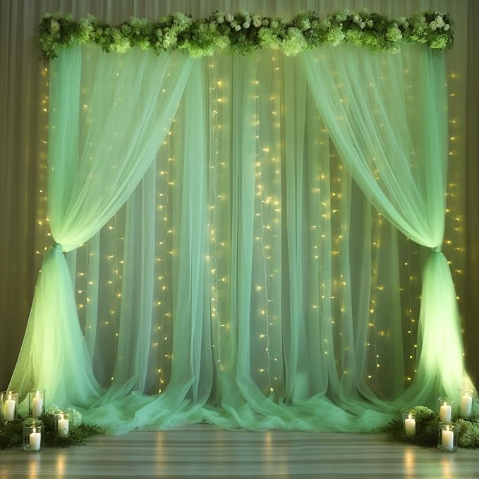 20x10ft Olive Green Tulle Backdrop Curtain by Partisky