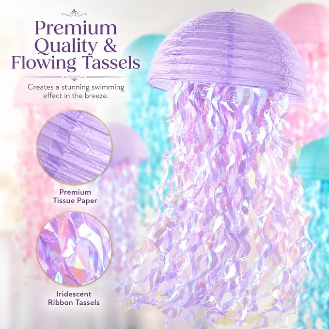 6-Pack Jellyfish Paper Lanterns, Mermaid Birthday Party Decorations | 10-Inch - Image 8