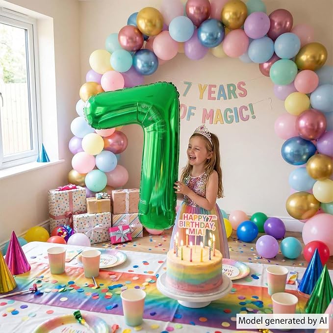 Green Number 7 Balloon 40 Inch, Glossy Foil Numeral - Image 2