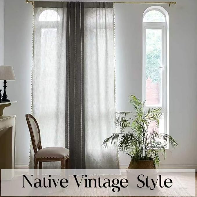 Sutuo Home Boho Curtains for Bedroom Dining Room, Semi Blackout Linen Farmhouse - Image 5