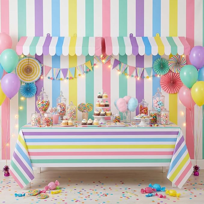 Boao 4 Pack Pastel Circus Awning Decoration Macaron 3D Stripe Cardboard Awning - Image 5