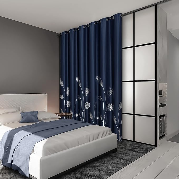 Blackout Curtain for Bedroom 80W x 96L Inch Long Silver Palm Tree Thermal - Image 2
