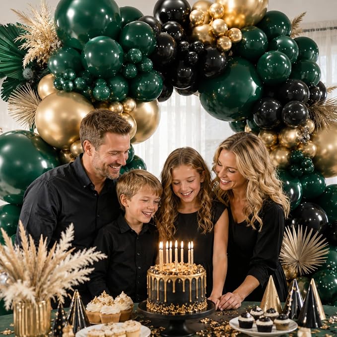 171Pcs Double Stuffed Dark Green Black Gold Balloons Garland Arch Kit - Image 5