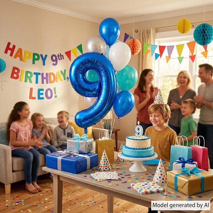 Navy Blue Number 9 Balloon 40 Inch, Foil Digit - Image 3