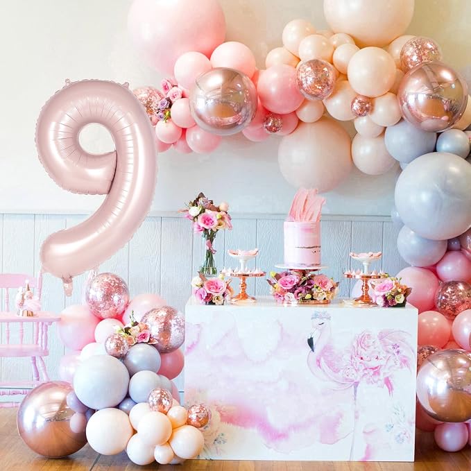 Light Pink Number 9 Balloon, 40 Inch Giant Mylar Number Balloons, Large Foil - Image 3