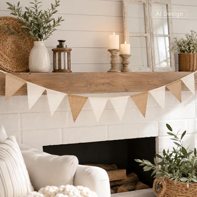G2PLUS Pre-Strung Burlap Pennant Banner, 65Ft Brown and Beige Triangle Flag - Image 7
