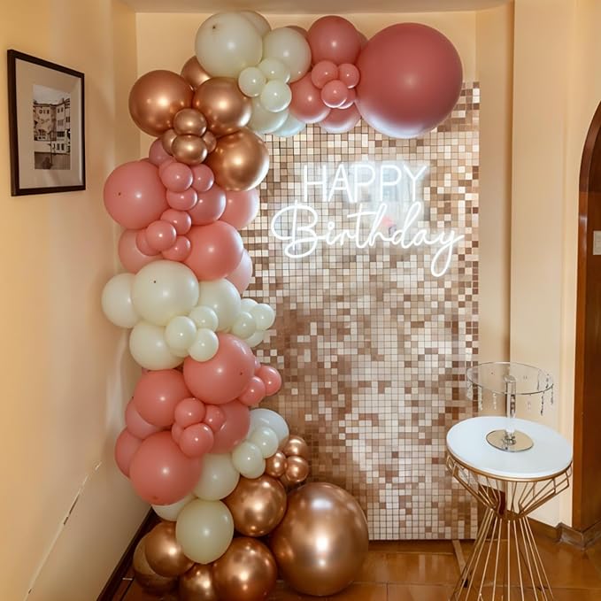 Dusty Pink Balloons, Double Stuffed Beige Balloon Pearl White Metallic Rose - Image 9