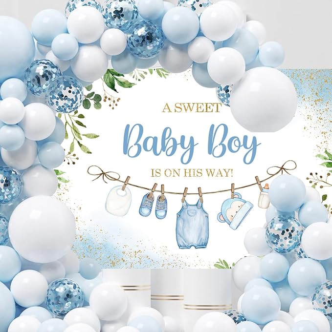 InMemory Boy Baby Shower Backdrop Oh Baby Clothes Welcome Newborn Party - Image 3