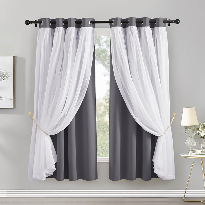 PONY DANCE Blackout Curtains for Bedroom, 52 x 63 in, 2 Panels | Sheer Drapes by PONYDANCE