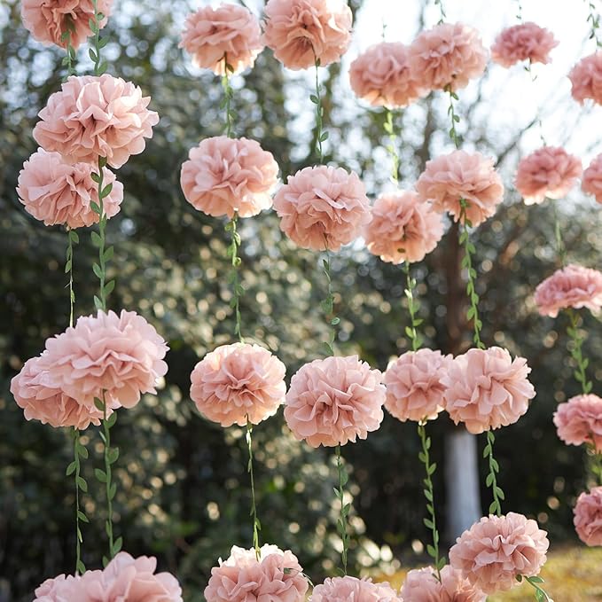 Pink Tissue Paper Pom Pom Garlands, Paper Flowers - Image 6