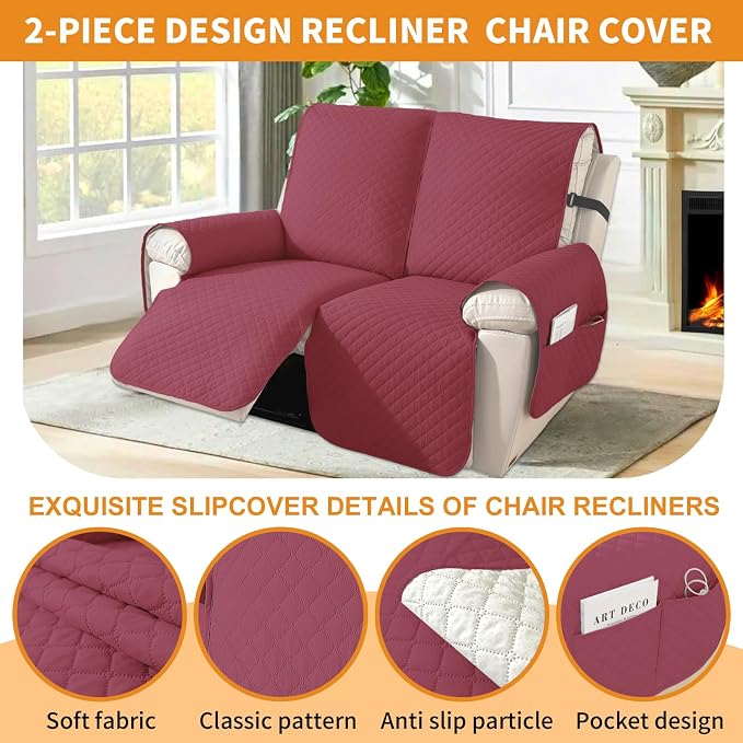 XINEAGE Clearance Waterproof Recliner Cover, 2 seat Recliner Loveseat Covers - Image 2