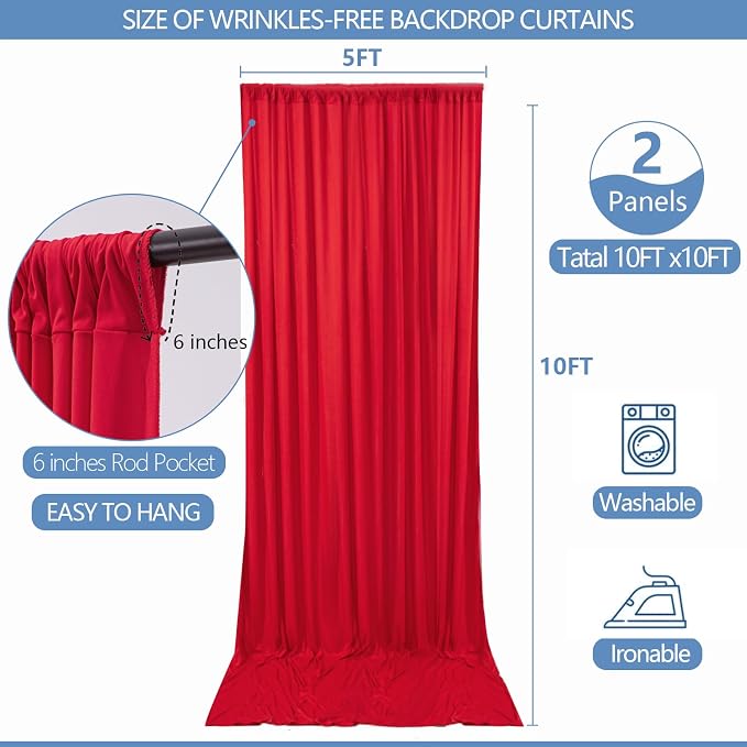 10x10ft Wrinkle Free Red Backdrop Curtain - Image 5