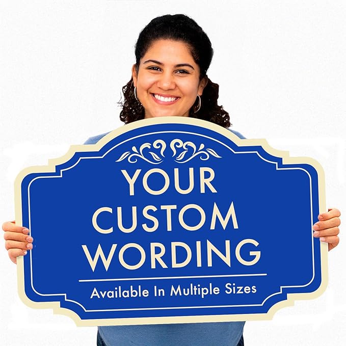 Custom Decorative Outdoor Metal Sign - Personalized Aluminum Driveway Sign, Waterproof, Made in USA - Design 2 Blue Steel 14x10 In