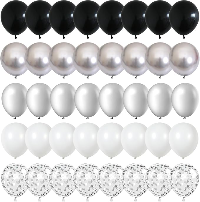 Black and Silver Balloons, 60 Packs 12 Inch Chrome Metallic Silver Balloons and by Govpy