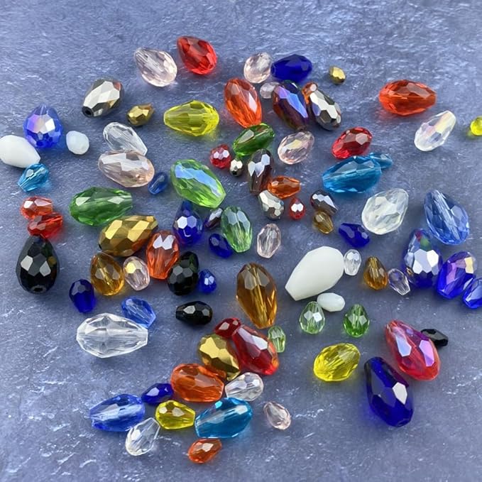 50pcs 10x15mm Teardrop Crystal Glass Beads Vertical Hole Faceted Glass Teardrop Spacer Beads for Bracelets Necklace Earring DIY Jewelry Making Craft(Silver)